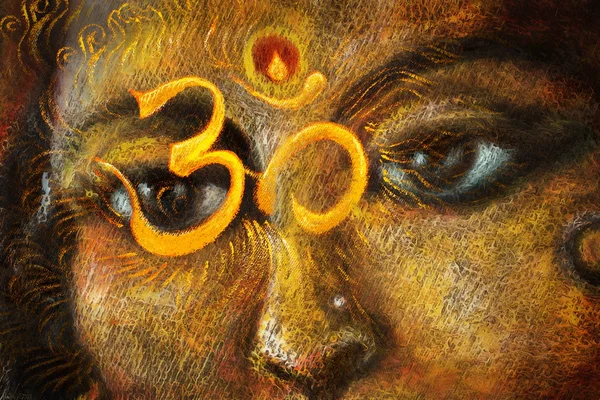 Närbild detalj av hinduiska kvinnan ögon med helig symbol, illustration — Stockfoto