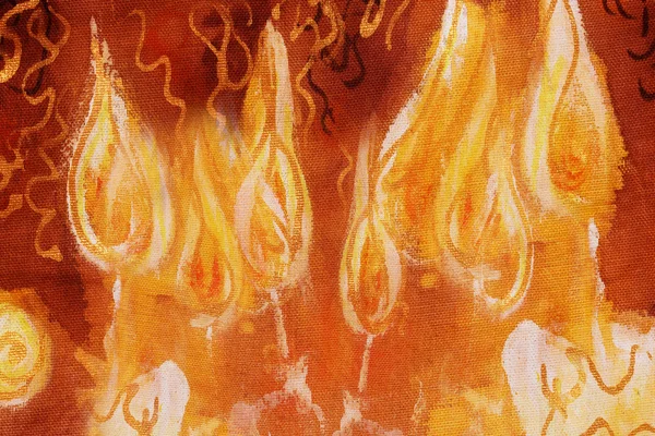 Bos van brandende kaarsen met sier lijnen, schilderij detail — Stockfoto