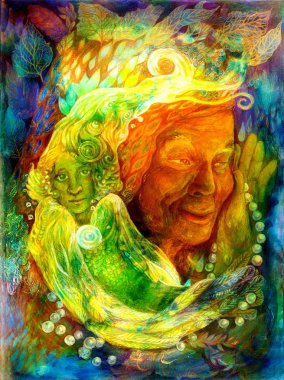 Mystic bright green water fairy, beautiful colorful fantasy painting, abstract background pattern