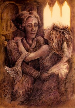 Romantic old time dancing couple, monochromatic detailed drawing