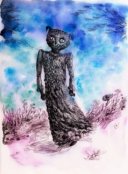 Criatura de sonho, arte colorida detalhada em azul e roxo — Fotografia de Stock