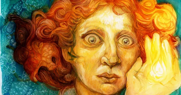Man with red hair, detailed colorful ornamental portrait drawing — Φωτογραφία Αρχείου