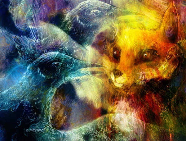 The phoenix bird and fox collage — Stock Fotó