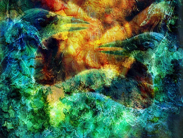 The phoenix bird  collage and crackel structure — ストック写真
