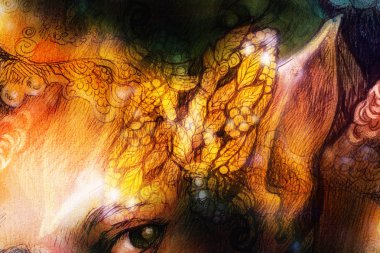 Süs yaprak kolaj, baş takı illüstrasyon