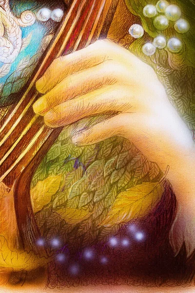 Hand van een sprookje muzikant spelen een muziekinstrument — Stockfoto
