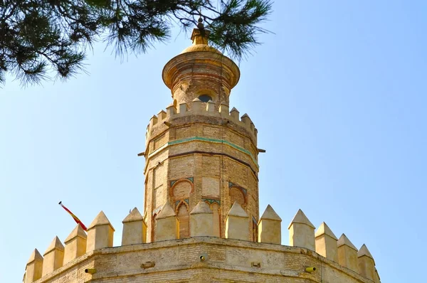 Wieża Złota Torre Del Oro Sewilli Embanmkent Hiszpania — Zdjęcie stockowe
