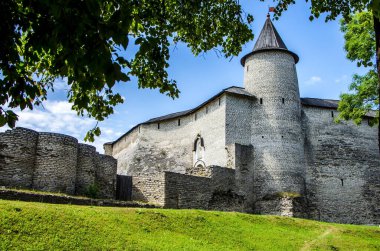 Pskov 'daki Kutsal Üçlü Katedrali' nin bölgesinde. Rusya 'daki en eski manzaralardan biri..