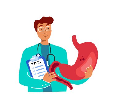 Doktor Profesyonel Gastroenterolog. Cerrah Mide Acısını İyileştiriyor. Ağrı Belirtileri Danışmanlığı. Tıbbi Hastane. Sağlık sigortası, Yardım Tedavisi. Evet. Vektör İllüstrasyonu