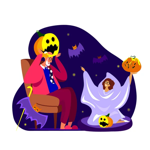 Carte Vœux Halloween Lumineuse Illustration Créative Avec Grand Père Drôle — Photo