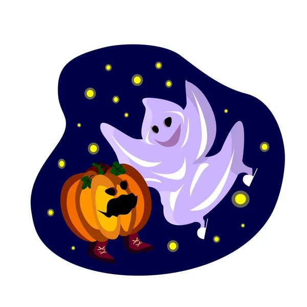 Luminoso Biglietto Auguri Halloween Illustrazione Creativa Con Fantasma Divertente Zucca — Foto Stock
