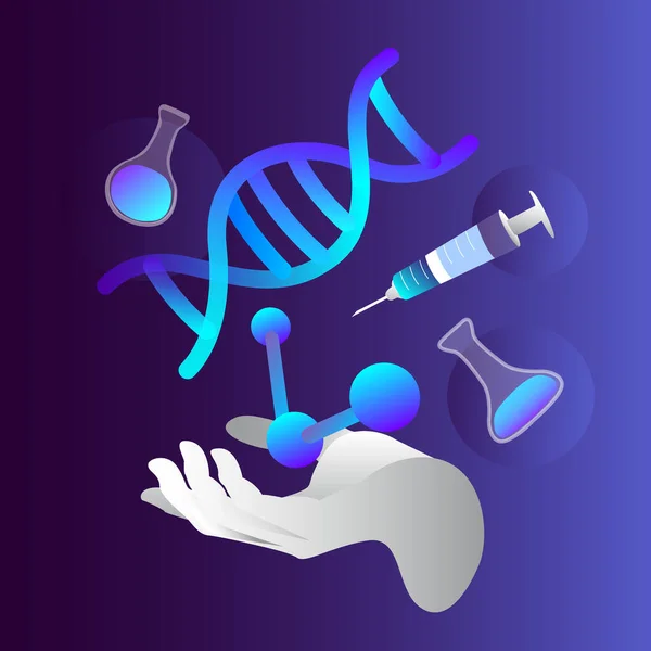 Schientific Hand Creëren Onderzoeken Biohacking Element Gene Dna Flask Spuit — Stockfoto