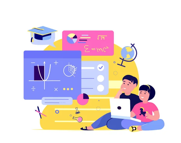 Remote Education.Online Digital Lesson Tutorial Education for Children.Schooling Website Knowledge for Pupil on Video Laptop.Clever Student Study.Homework Home School.Internet Learn.Vector Illustratio