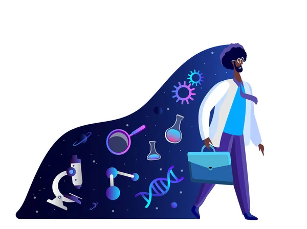 African Male Scientist Lab Coat Walking Laboratory Space Tail Scientific — Stock Photo, Image