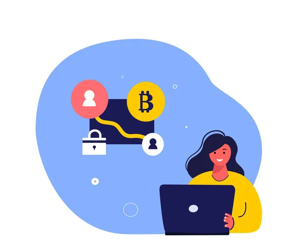 Blockchain Innovatie Technologie Overeenkomst Zakenvrouw Freelancer Cryptogeld Bitcoin Smart Blockchain — Stockfoto