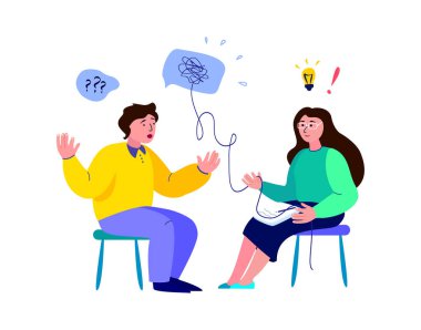 Psikoterapi, Psikiyatri Danışmanlığı. Endişeli Çocuk Bakımı, Psikolog Oturumu. Psikiyatrist, Depresif Hasta, Panik atak. Zihinsel Bozukluk Tedavisi. Psikoloji Servisi. Vektör İllüstrasyonu.