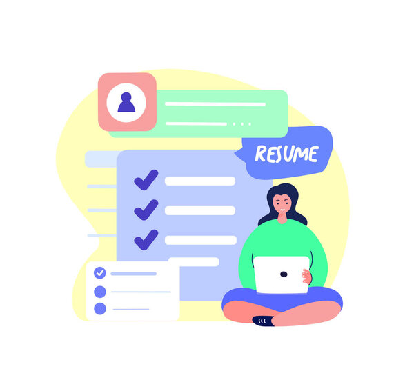 Online CV,Resume Creating.Recruitment Agency Unemployed People.Head Hunter Hiring.Applicants Filling Professional Profile.Job Searching Platform,Recruitment Laptop Application.Flat vector Illustration