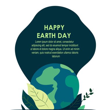 Uluslararası Dünya Günü 'n kutlu olsun. Poster Logosu Globe Gezegeni, Bakım, Sevgi, Destek. Sağlıklı Yeşil Doğa Konsepti, Enerji, Ekoloji Tasarruf. Çevre dostu. Düz Vektör İllüstrasyonu