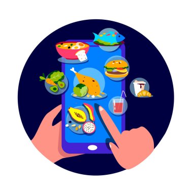 Çevrimiçi Restoran. Akıllı Telefon Ekran Menüsü. Yemek siparişi veriyorum. Başvuru Yemeği Yemek Servisi. Evde Öğle Yemeği, Ev Teslimatı, Karantina. Dijital Teknolojiler.