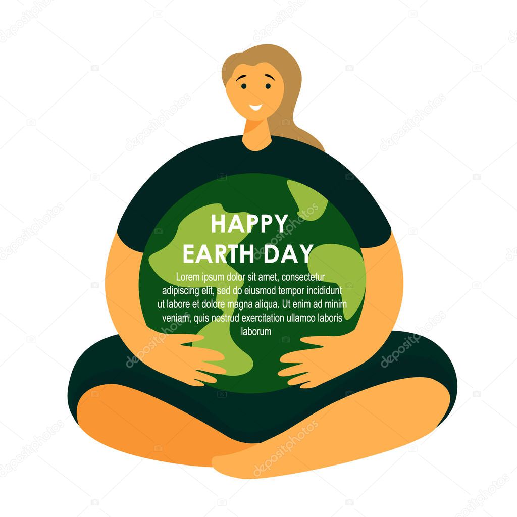 Earth Day International Holiday.Caring,Loving Woman, Young Smiling Girl Hold Planet Globe.Save Healthy Green Nature,Energy, Ecology Support.Environment Friendly Protection Concept. Vector Illustration