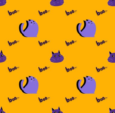 Cadılar Bayramı Portakalsız desen. Sonsuz Parlak Arkaplan, Sevimli Kediler ve Kedi Yüzleri. Azizler Günü Sancakları. Üçkağıtçı Kedi Tebrik Kartı. Mutlu Cadılar Bayramı.