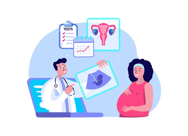 Gynekologen Doctor Consultate Gravid Woman Online Ultrasound Prenatal Care Management – stockfoto