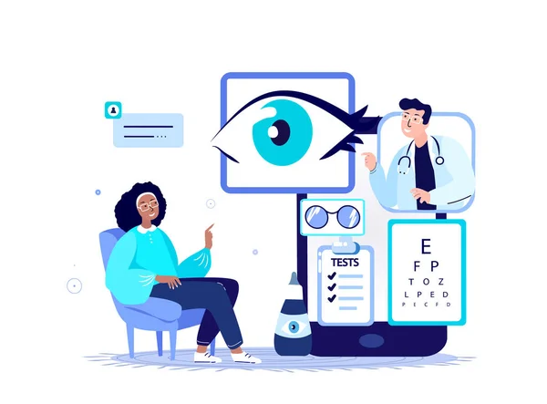 Online Augenarzt Augenarzt Konsultieren Patienten Sehschärfe Snellen Chart Kurzsichtigkeit Kurzsichtigkeit — Stockfoto