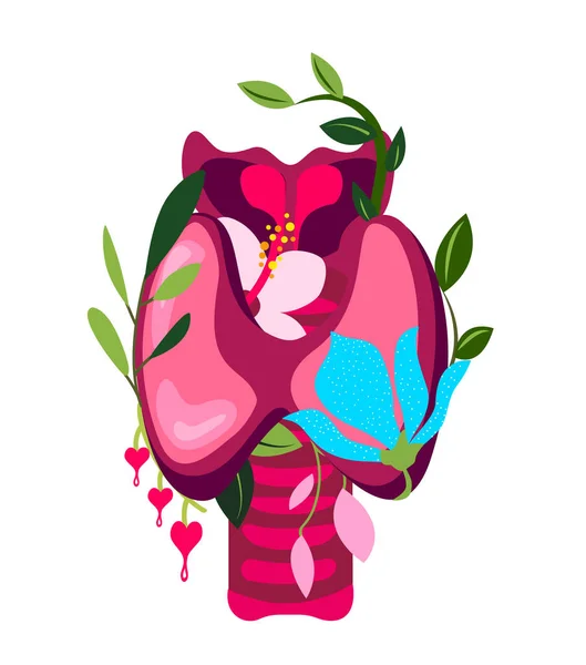 Beautiful Flowered Thyroid Gland,Endocrinology System,Flowers.Floral Internal Organ.Pineal Organ. Endocrine Anatomical Bright Healthy Thyroid,Flowers, Herbal Nature. Bloomy System. Vector illustration