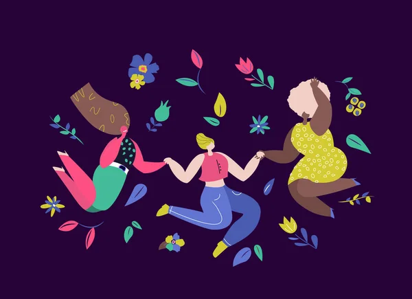 Happy International Woman Day Feminism Concept Bright Beautiful Different Dancing — Stok Foto