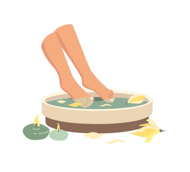 Bacak Banyosu Dinleniyor. Sağlık Merkezi 'nde Spa Ayak İşlemi ve Pedikür Terapisi. Vücut, Sağlık ve Güzellik Salonu' nda Cilt Bakımı.