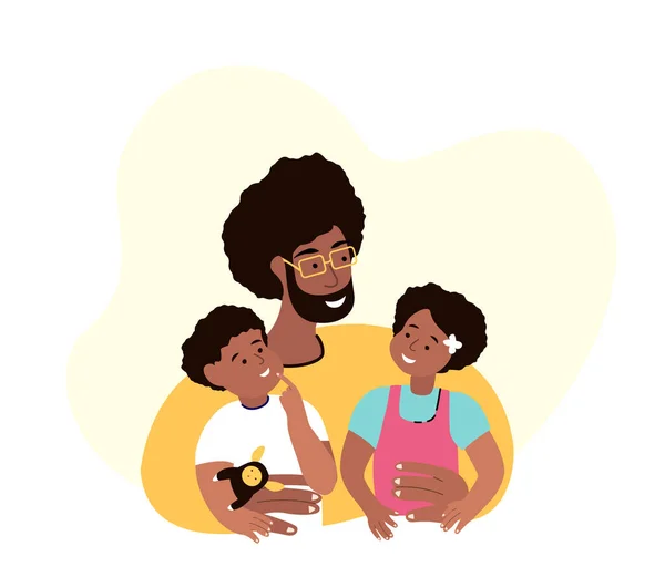 Happy African Smiling Father Daughter Son Young Adult Parent Baby — Stock Vector