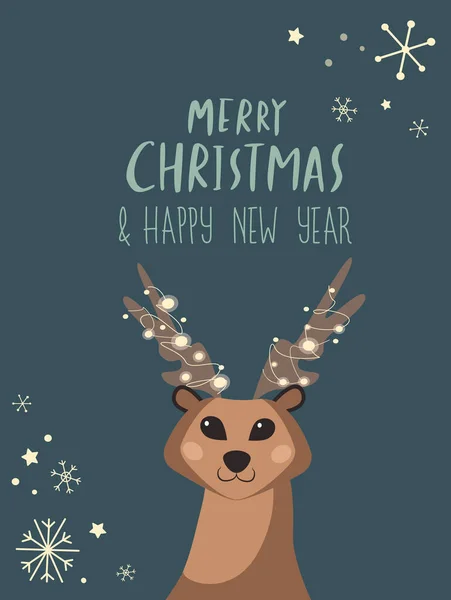 Frohe Weihnachten Frohe Feiertage Grußkarte Pollard Rentiere Funny Cute Fairy — Stockvektor