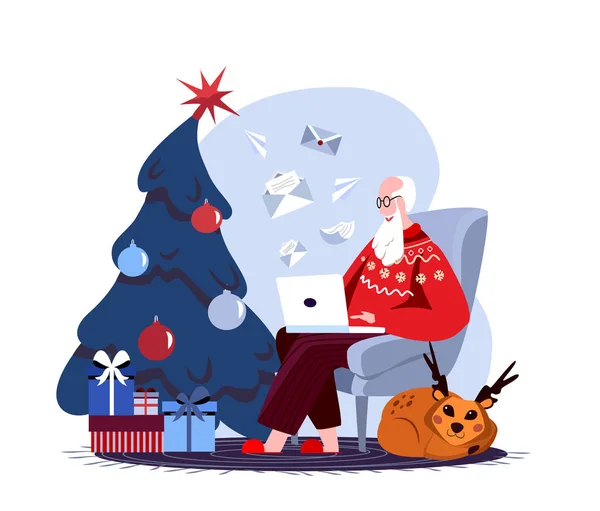 Frohe Weihnachten Wünscht Website Landing Page Santa Claus Traditionellem Winterpullover — Stockvektor