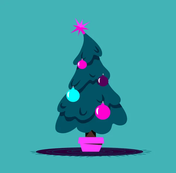 Joyeux Noël Bonne Année Festive Greeting Card Green Décoré Sapin — Image vectorielle