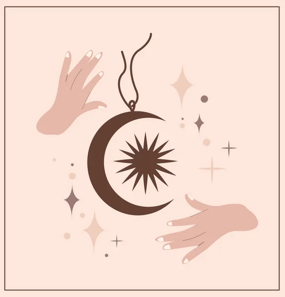 Sorcellerie Magie Soleil Croissant Talisman Pour Sorcières Sorciers Wicca Tradition — Image vectorielle