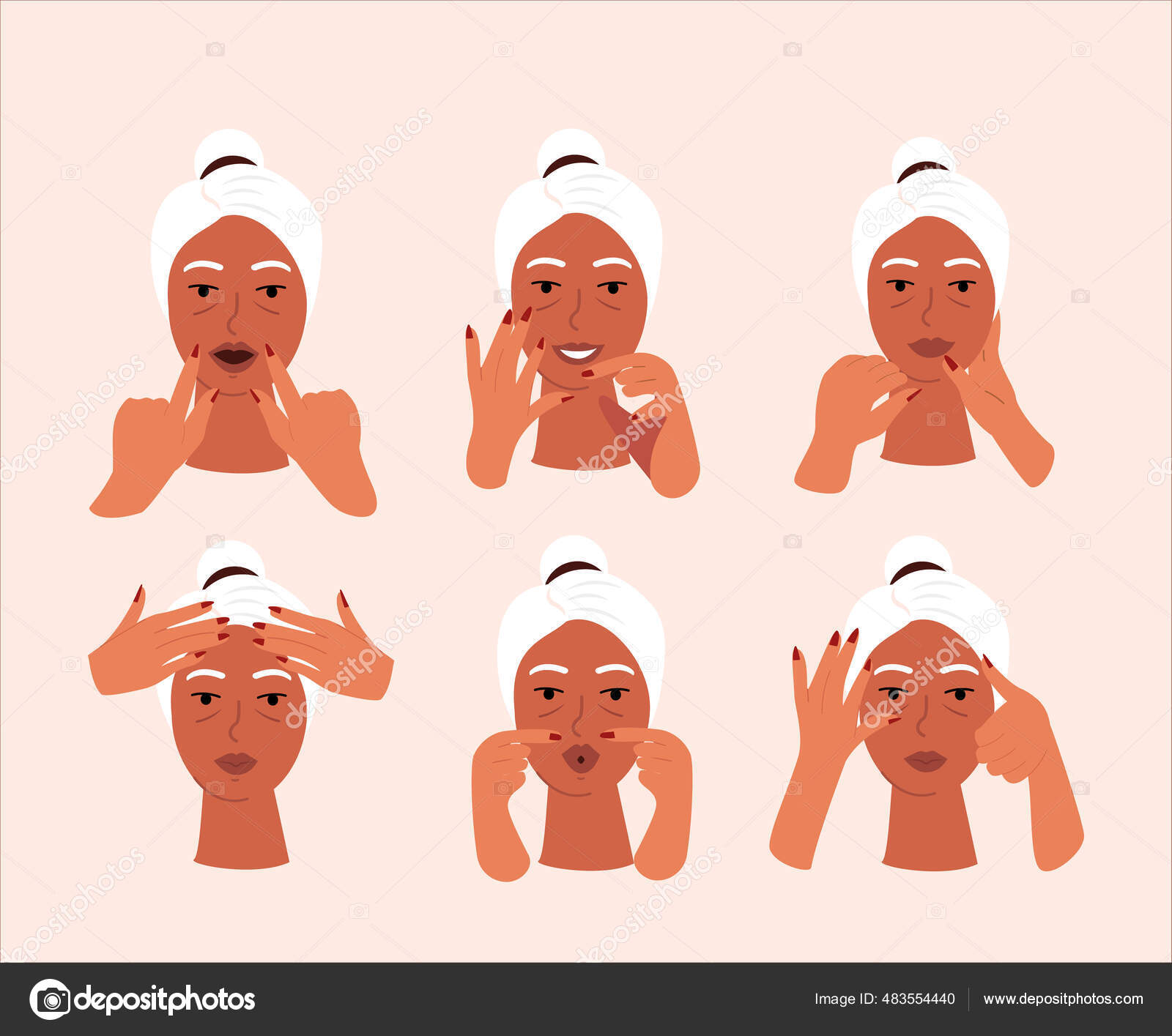 Collage Face Massage Retired Old Beautiful Relaxed Woman Face Yoga Stock Vector by AlinaKvaratskhelia 483554440