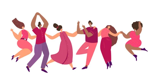Amigos Felices Mujeres Hombres Bailando Juntos Party Different Personas Colgando — Archivo Imágenes Vectoriales