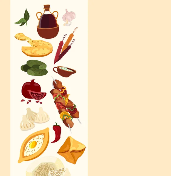 조지아 Banner Menu Asian Traditional Food Different Dishes Broadsheet Poster — 스톡 벡터