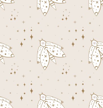Seamless Beige Pattern Vector witch magic design element Night Fly Butterfly.Endless Print Moth Insect.Sacred Geometry doodle,sketch magician Template.Witchcraft symbol illustration. Textile,clothes