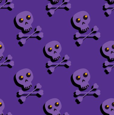 Cadılar Bayramında kusursuz desenler. Sonu gelmeyen Kafatası, Kemikler, Tüm Azizler Günü Sancakları. Parlak Kafatası Tebrik Kartı. Mutlu Cadılar Bayramı. Hayalet Tekstil Yazısı. Ürkütücü Vektör Çizimi.