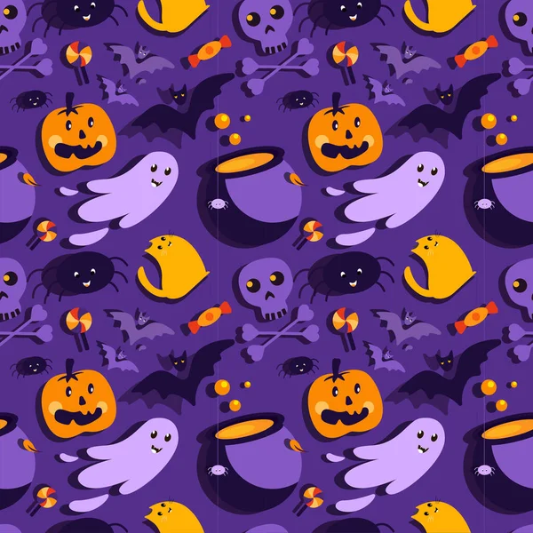 Happy Halloween Festive Seamless Pattern Endless Background Banner Party Invitation — Vector de stock