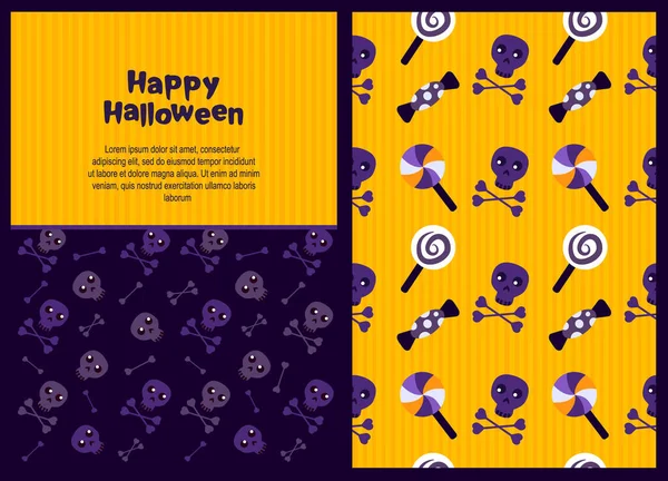 Halloween Helles Set Von Grußkarte Nahtlose Endlose Muster Illustration Lustige — Stockvektor