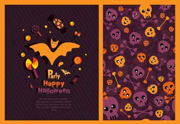 Helles Grußkartenset Für Halloween Nahtlose Endlose Muster Illustration Lustiges Gespenst — Stockvektor