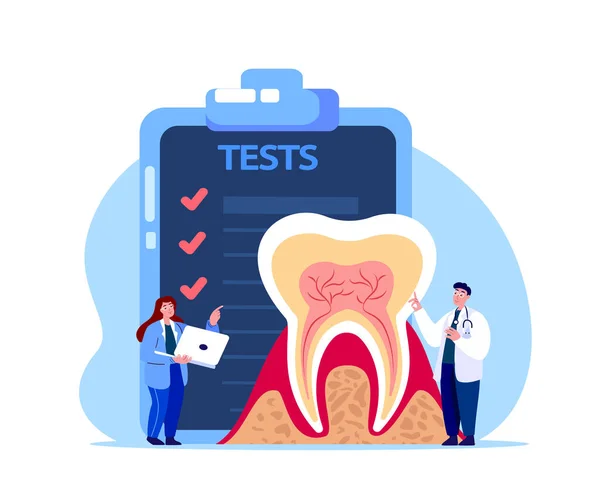 Dentyści Naukowcy Stomatolodzy Lekarze Zbadać Zęba Ray Ridiography Rontgen Testy — Wektor stockowy