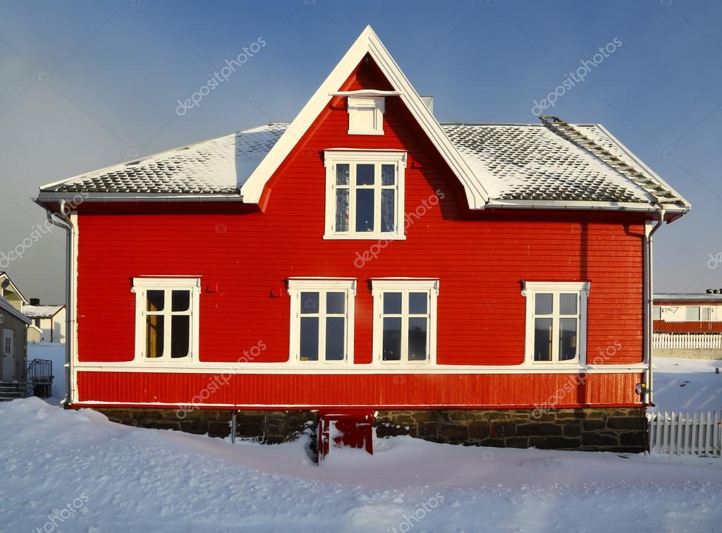 Red norwegian house Stock Photo by 104613128