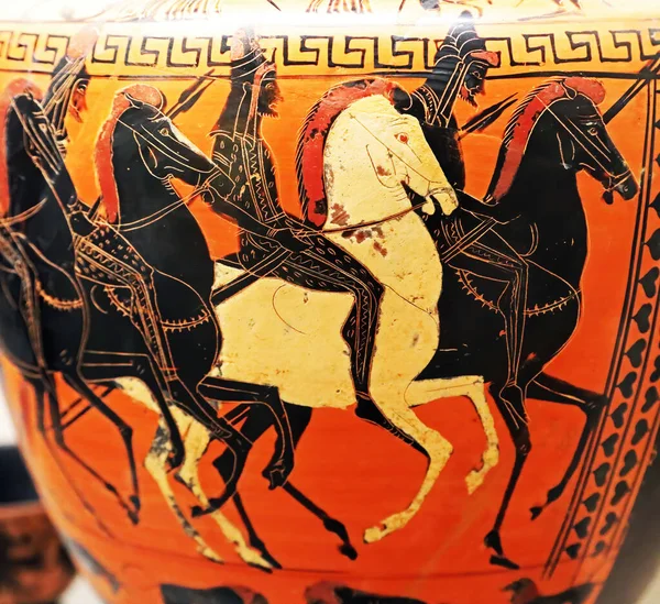 Cavaleiros Pintados Antigo Vaso Etrusco — Fotografia de Stock