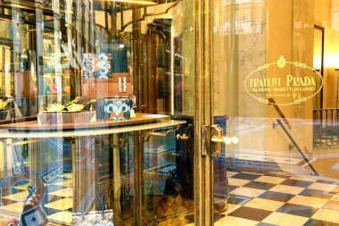 Entrance of Fratelli Prada boutique in Milan, Italy clipart