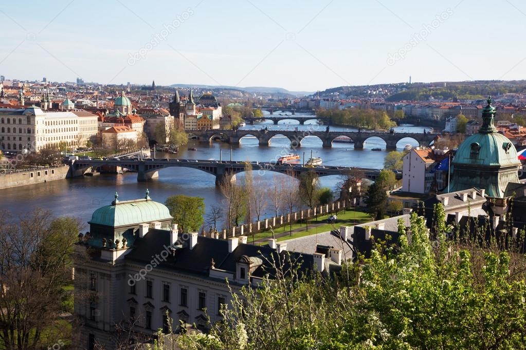 Panorama of Prague with Vltava river