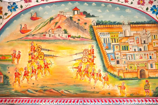 Fresco of battle, Laxmi Nath Temple — Stock Photo, Image