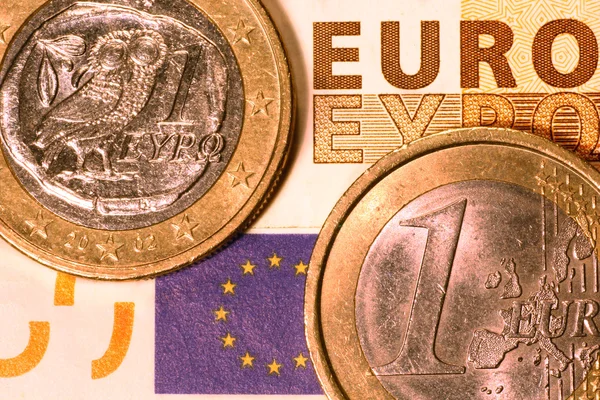 ギリシャの硬貨および他のユーロ通貨 — ストック写真